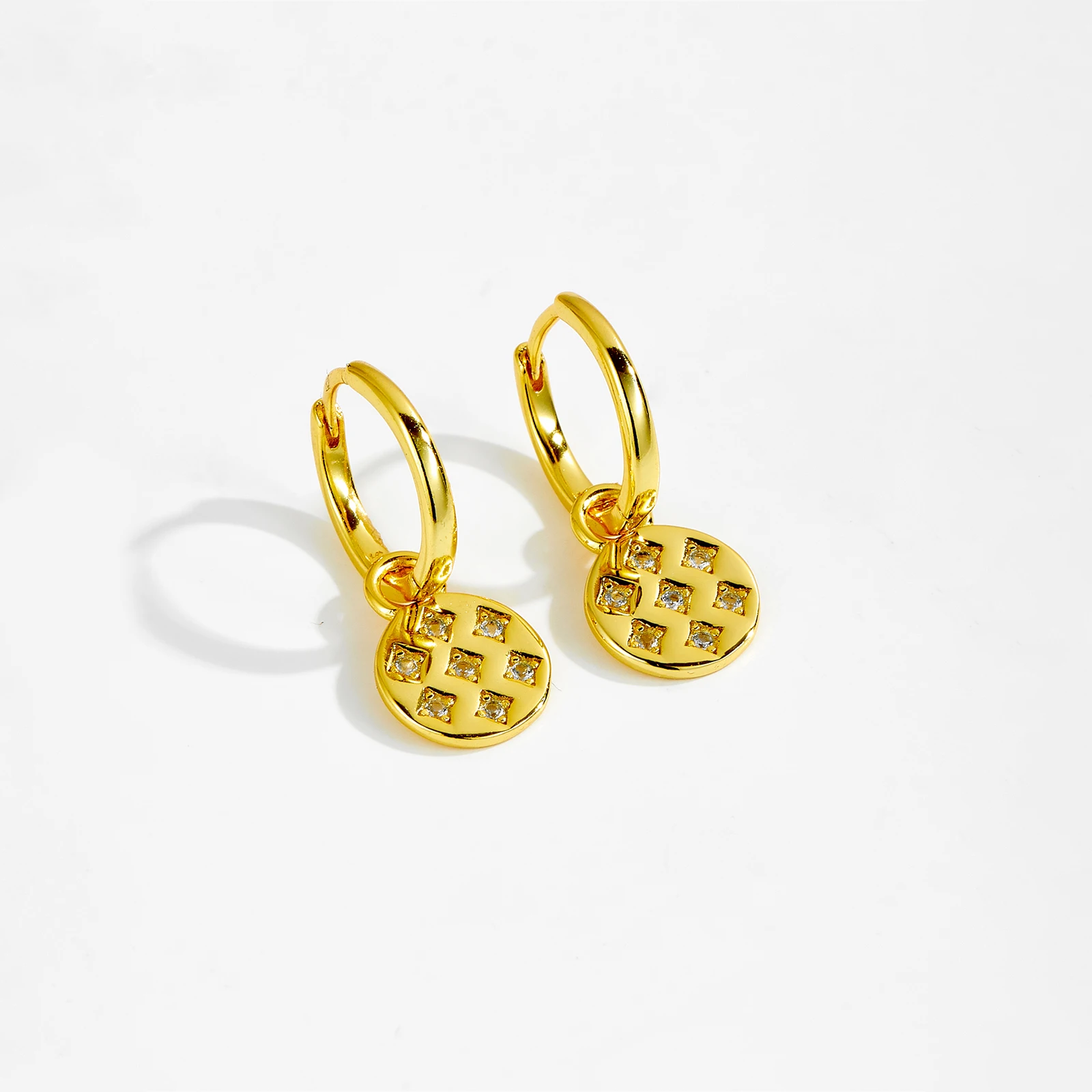 FUAMAY Fashion 925 Sterling Silver Geometric Coin Pendant Earrings Dainty Blue Center Drop Hoop Earrings For Women