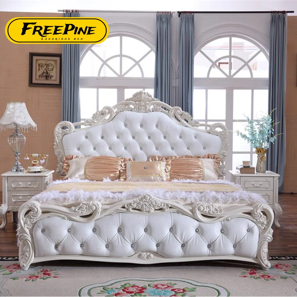 Modern Bedroom Furniture,Bedroom Furniture Set,White Leather King Size wood Beds