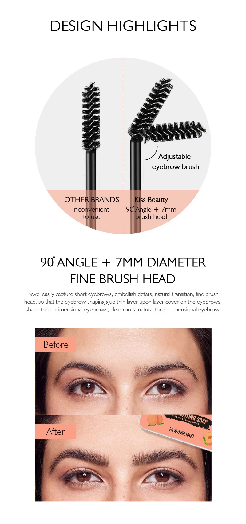 3D Feathery Wild Brow Styling Eyebrow Soap Wax Dense Eyes Brow Transparent Makeup Styling Gel Wax with Brushes Cosmetics Tools