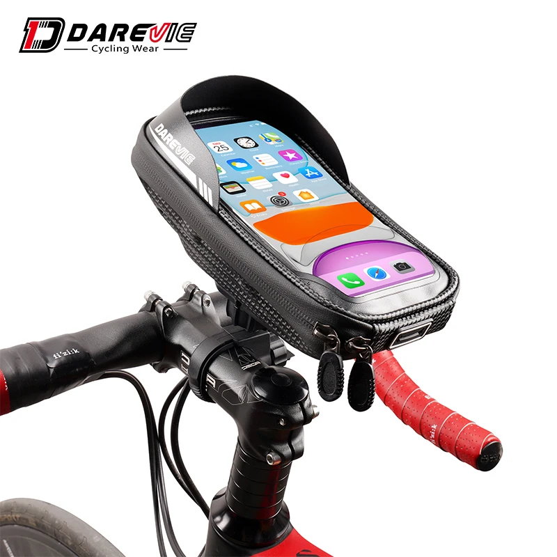 Darevie Black Waterproof Handlebar Front Phone Pouch Frame Bicycle Bike Bag