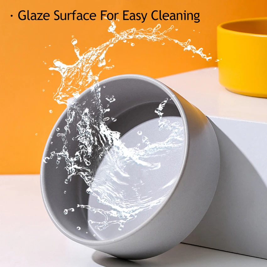 Easy Cleaning Luxury Ceramic Elevated Pet Bowl with Wood Stand One or Two Bowls Raised On Frame for Cat Food Feeder