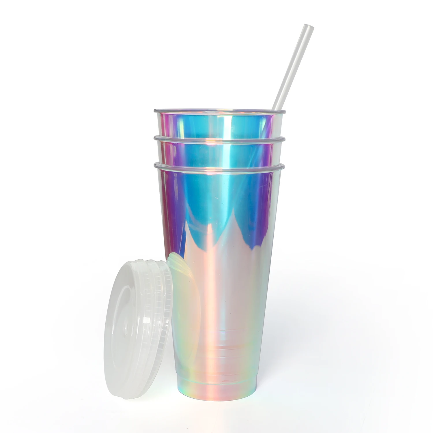 Custom tumbler 24oz 710ml reusable hologram cold water coffee plastic cups with lids and straws