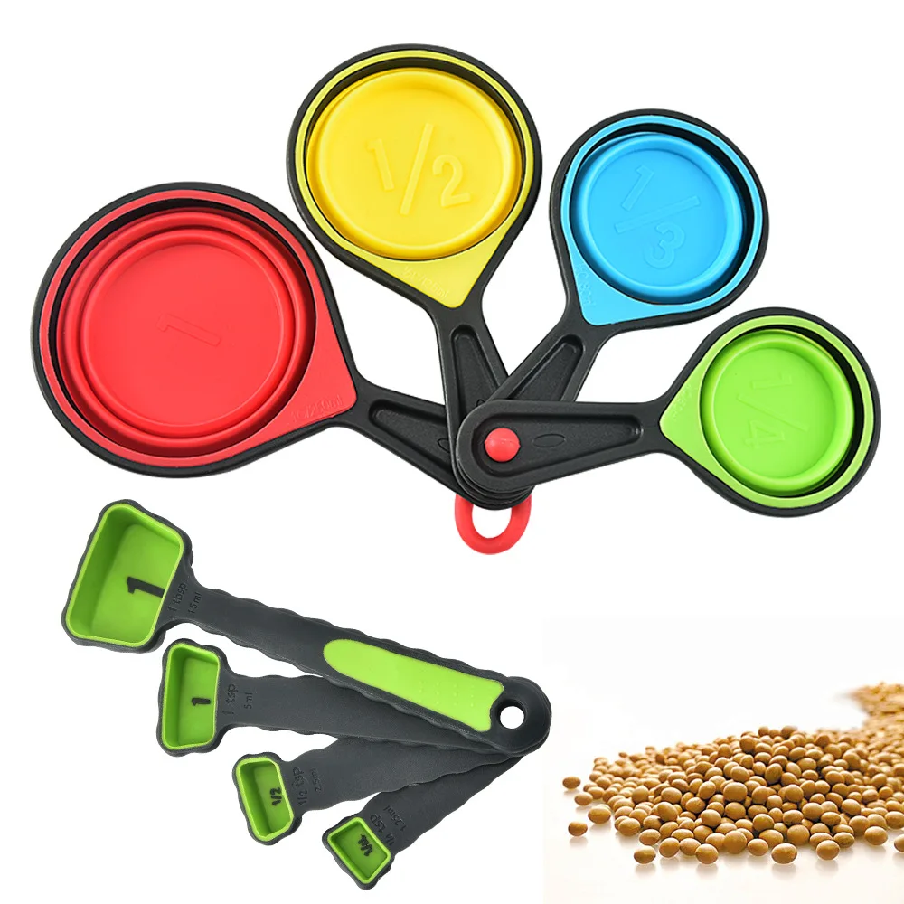 Bpa Free Adjustable Portable Durable Colorful Top Seller 8 Piece Silicone Measuring Spoons And Cups Measure Spoon Set