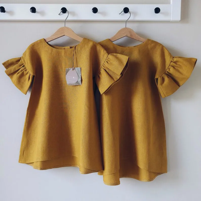 Wholesale short sleeve girls boutique clothing kids baby clothes girl linen dress