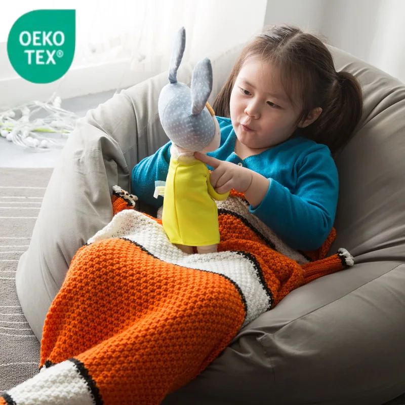 Wholesale Soft Baby Knitted Crochet Throw Weight Polyester Cable Toy Mermaid Tail Blanket for Adult Kids Children