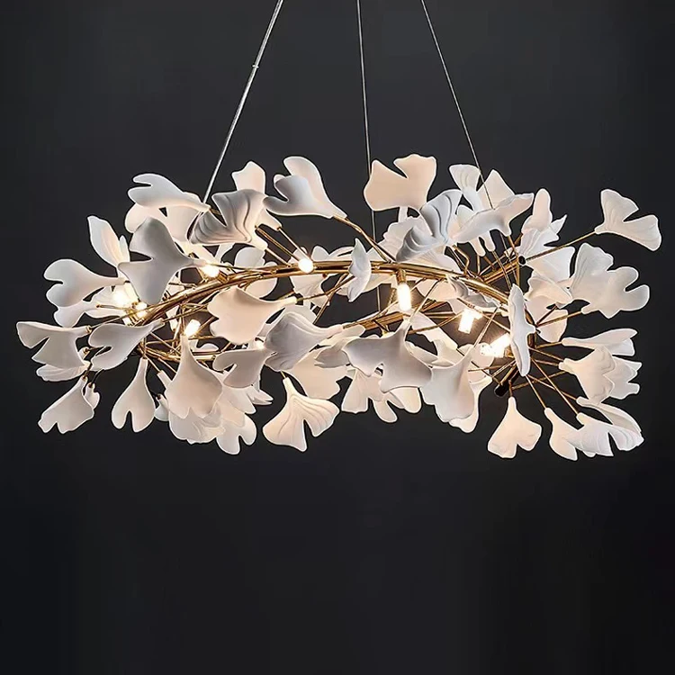 Ceramic White flower chandelier ceiling light leaf chandelier high ceiling luxury chandelier