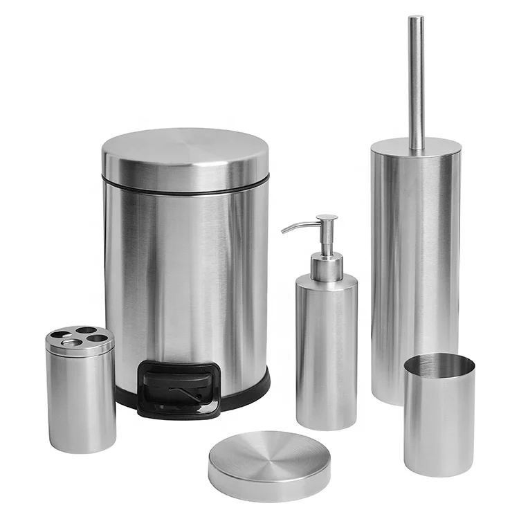 Hot Selling Household Bathroom Accessories Stainless Steel Bathroom Sets For Home Use With Soap Dispenser And Toilet Brush