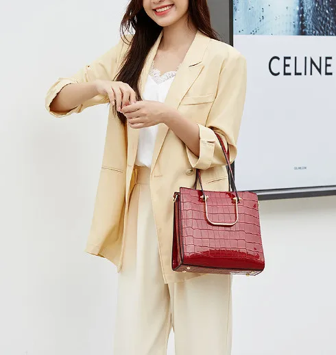 Designer  fashion wholesale vegan pu bags tote bag  and  crocodile grain shoulder  handbags and satchel bags for woman