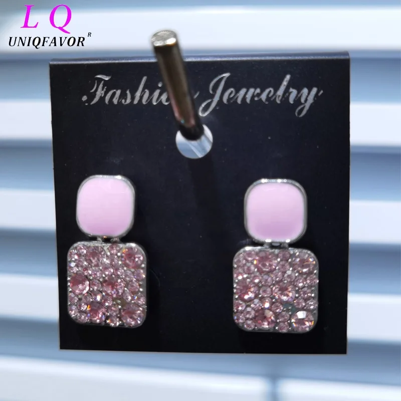 Custom Packing Eco-Friendly Crystal Rhinestone Dangle Earrings Vintage Statement Baroque Geometric Square Stud Earrings