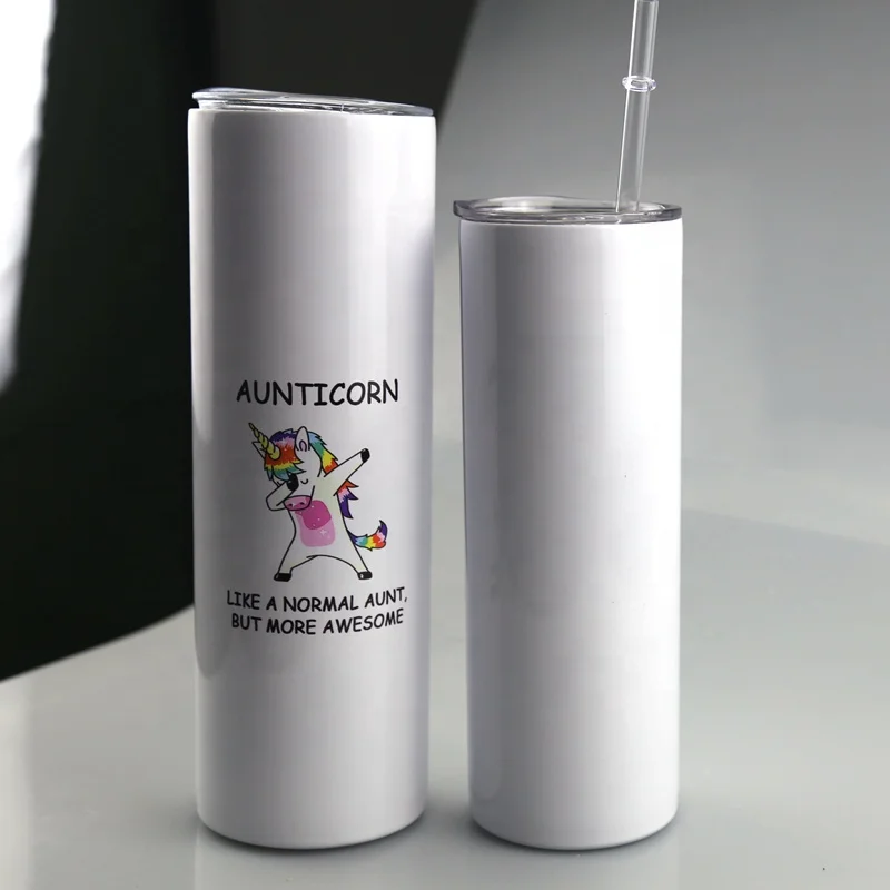 
USA free shipping 15oz 20oz 30oz Wholesale Stainless Steel Straight Tumbler White Sublimation Blanks with plastic straw 