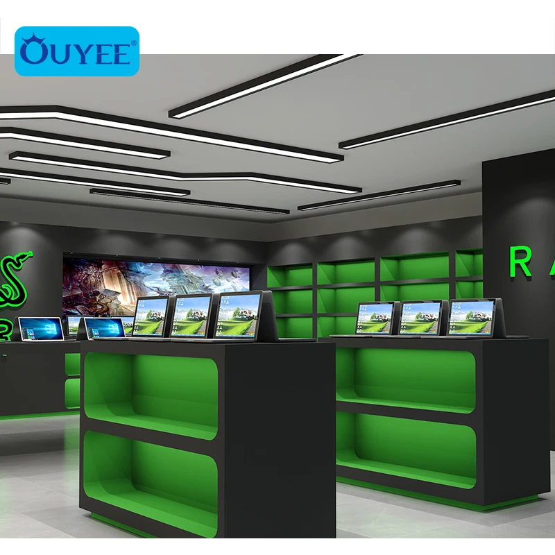 Custom made elegant  laptop display cabinet design counter computer table laptop showroom design