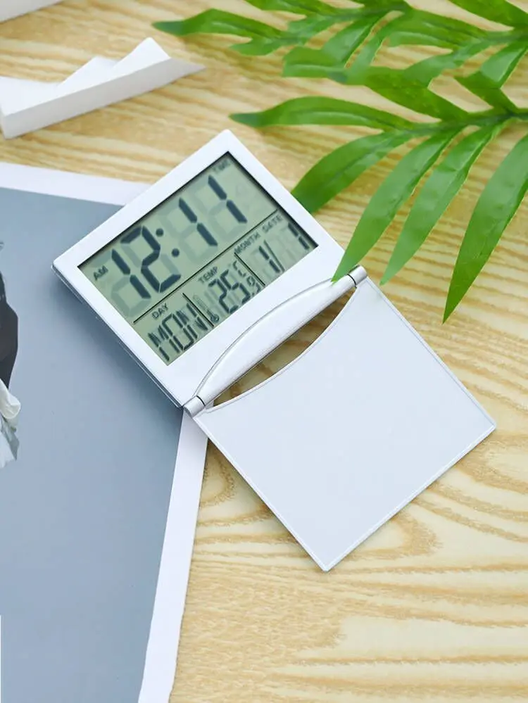 folding portable   Desk Digital LCD  Alarm Clock with  Calendar Temperature Thermometer LED foldable slim  clock for travel