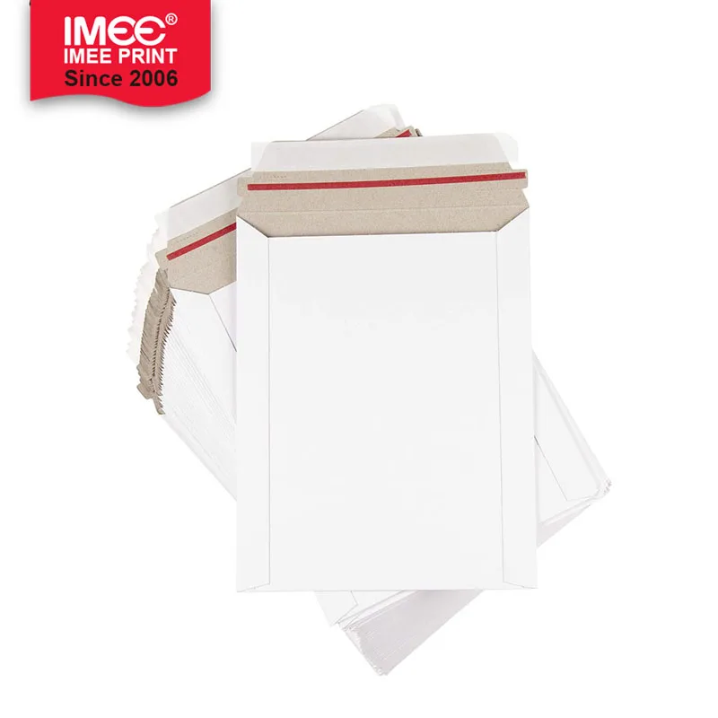 IMEE Custom Rigid Mailers Self Sealing White Cardboard Paperboard Rigid Mailing Bag Paper Document Mailers