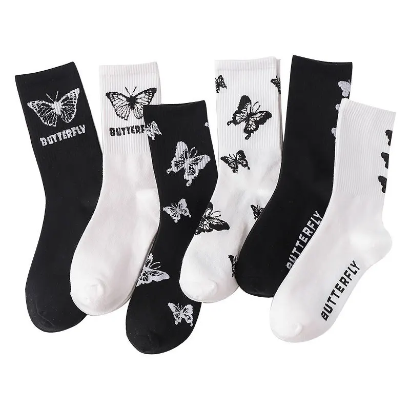 Socks women in cotton socks net red black and white butterfly girl brand socks manufacturers direct sales