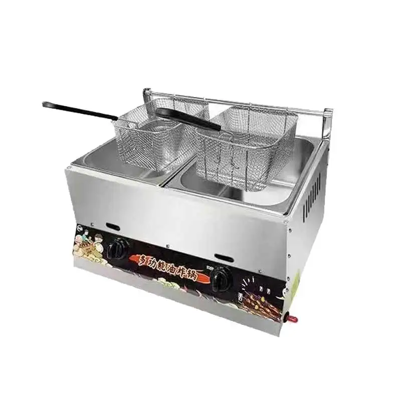 Double 10L+10L Tank Fried Frying Machine gas Deep Fryer Home cookhouse equipment