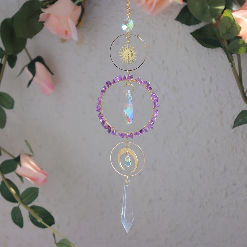 hot sale suncatchers window sun catcher moon sun crystal car hanging   prism  rainbow prism