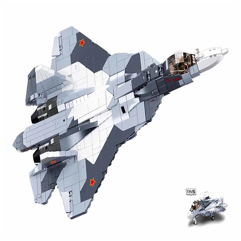 Sluban Building Blocks Military Series Army Set M38-B0986 SU-57 Fighter Jet Educational Construction Kits Fit With Leading Brand