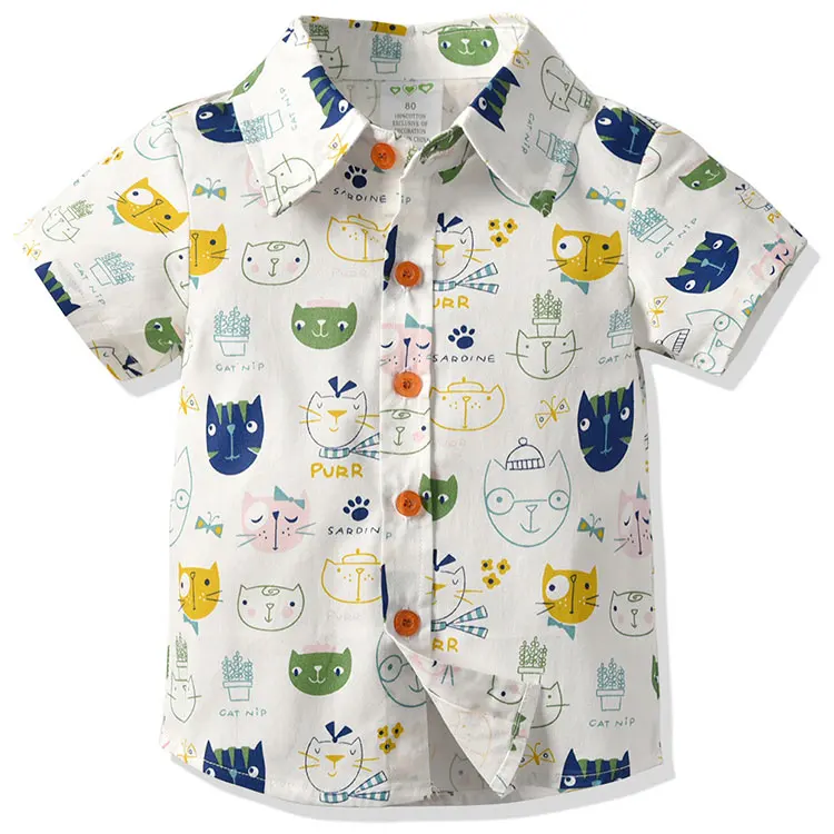 Прямая продажа с фабрики, летняя хлопковая детская одежда, рубашки с коротким рукавом для мальчиков с мультяшным принтом