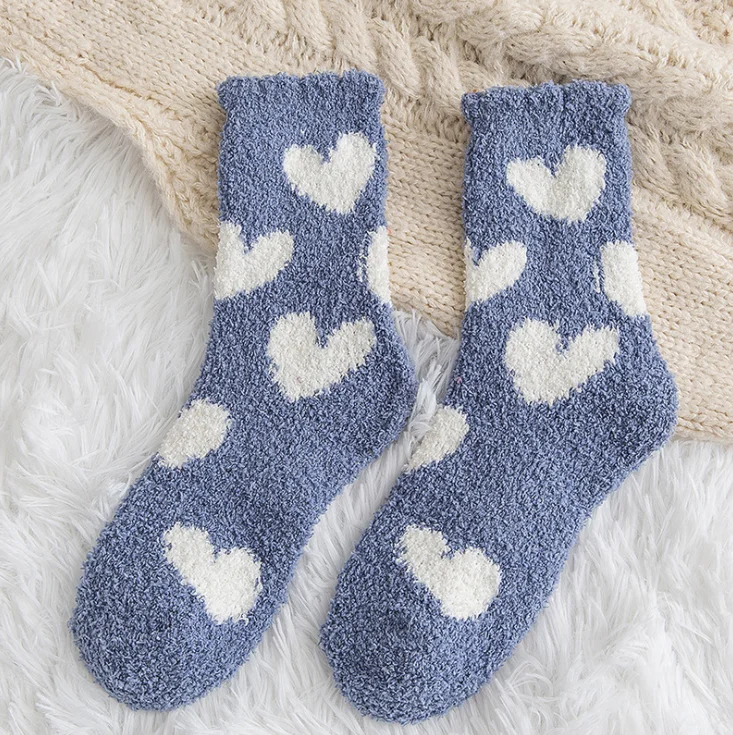 Зимние женские бархатные носки кораллового цвета в форме сердца теплые носки для сна