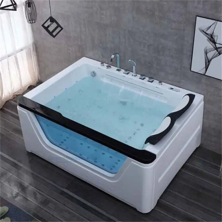 CE Modern Bathroom Two Seat Rectangular Hydro Spa Big Bath Tub 2 Person Jets Massage Surf Whirlpool Bathtubs with Glass