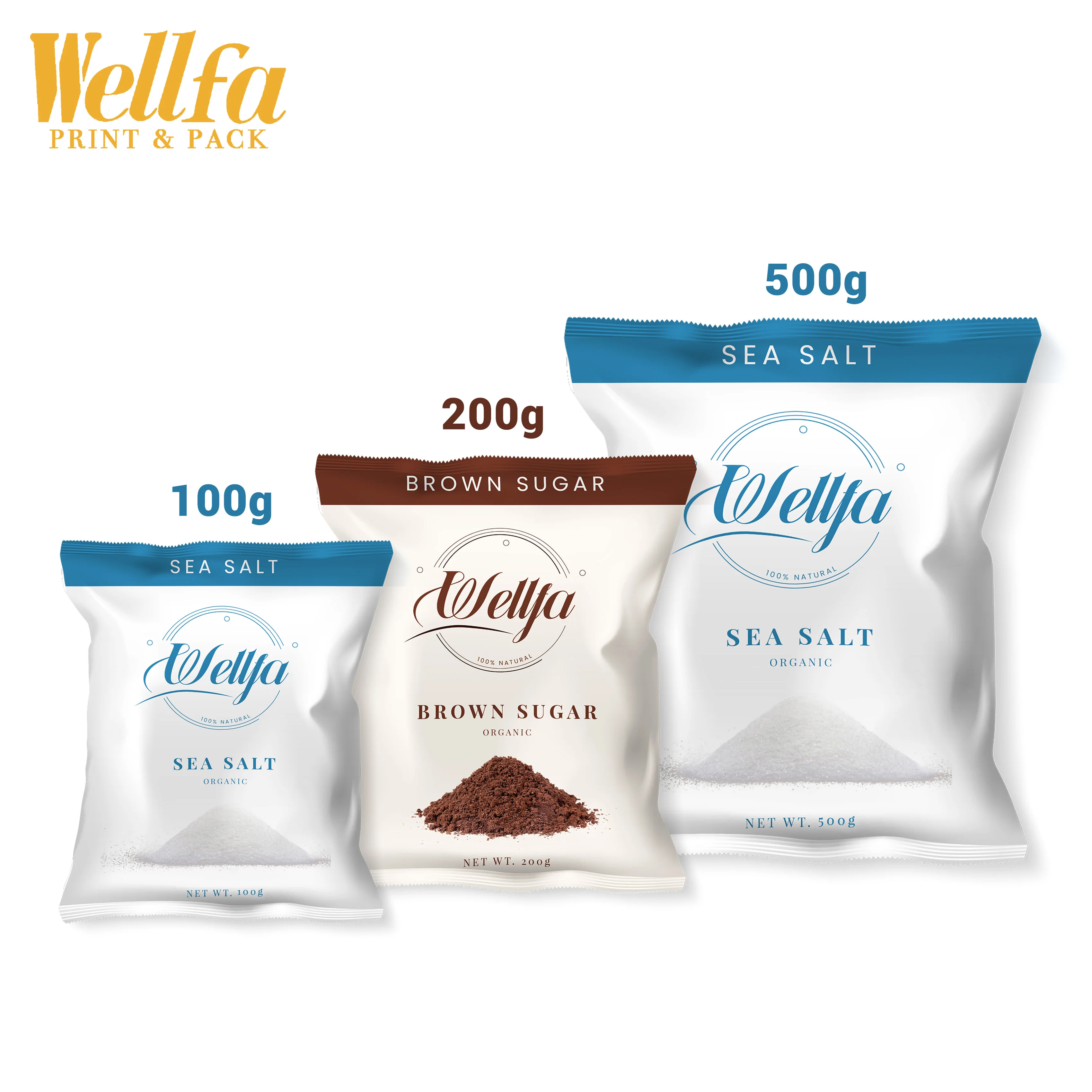 Custom Printing Food Grade Glossy Aluminum Foil Plastic Spice Sugar Sea Salt Powder Sachet Auto Roll Salt Packaging Film