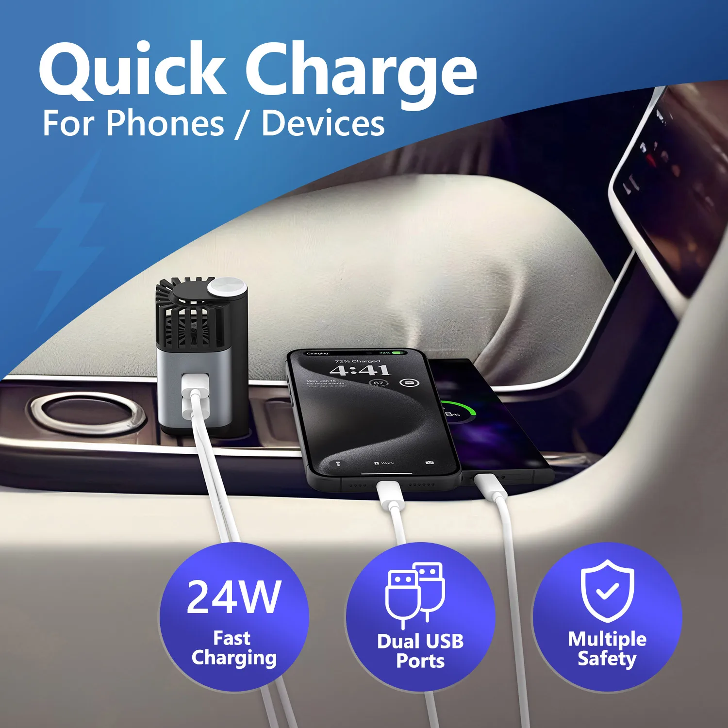 New Best Seller Combo Multifunction Plug in Quick Charging Dual USB Ports Phone Charger Mini Car Air Purifier