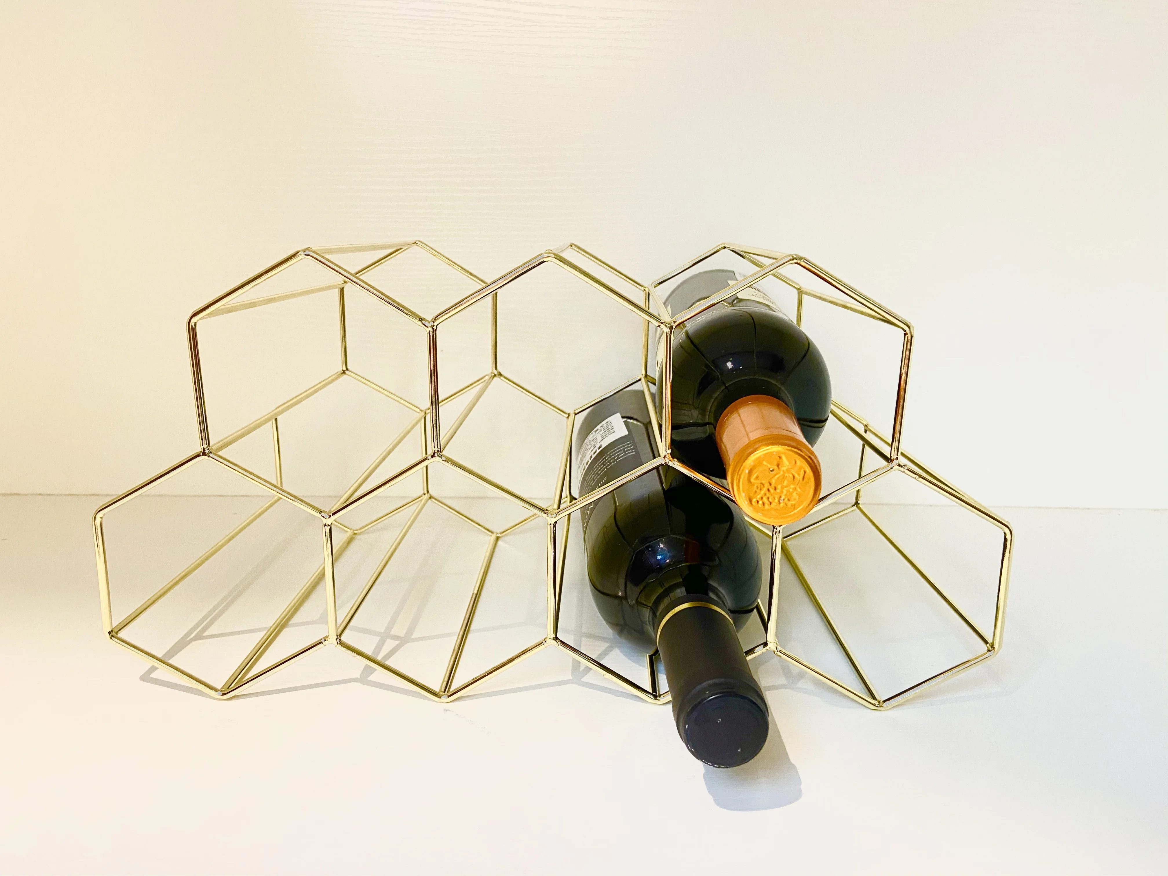 550-10C Home Decor  Honeycomb Shape Metal Gold 7 Bottles Wine Rack Holder Stackable Free Standing