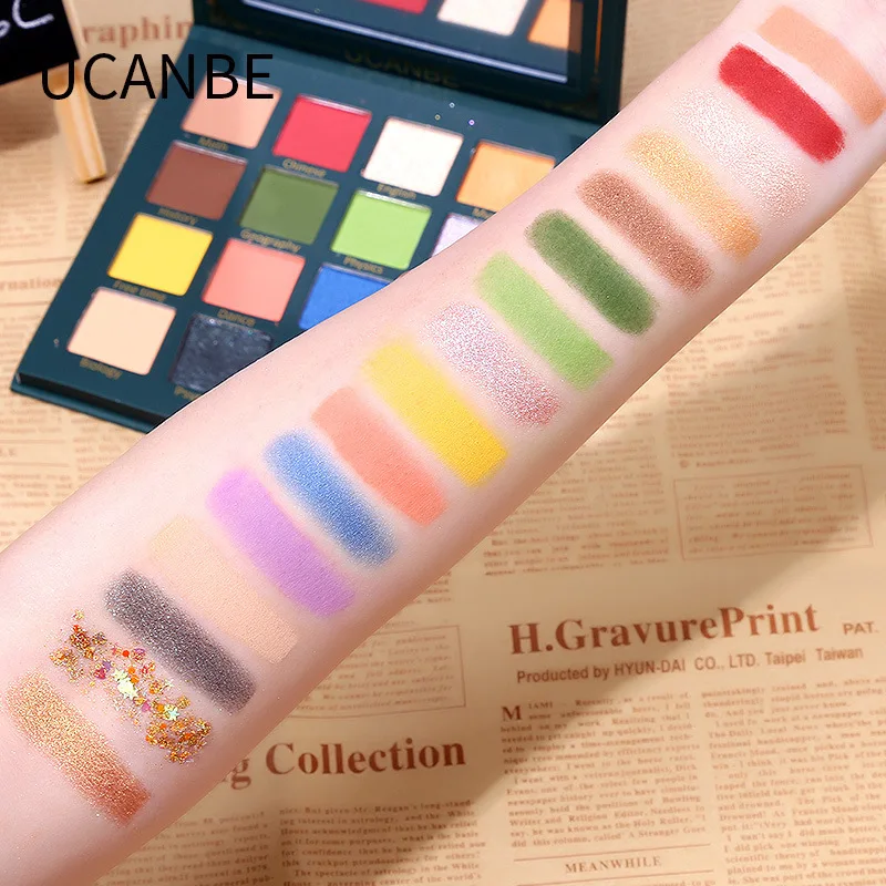 UCANBE New 16 Color Eyeshadow Palette Makeup Ins Waterproof Matte Glitter Eye Shadow Palette