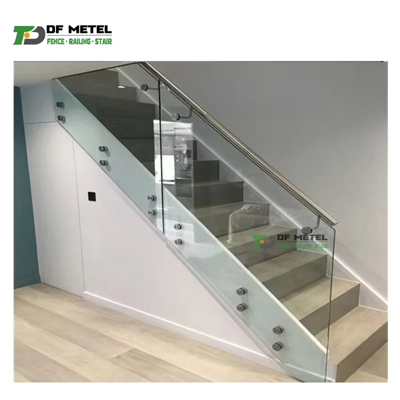 DF Glass Handrail Curved Stairs Floating Stairs Standoff Railing System Mirror Finish Steel Material Balcony Deck Application
