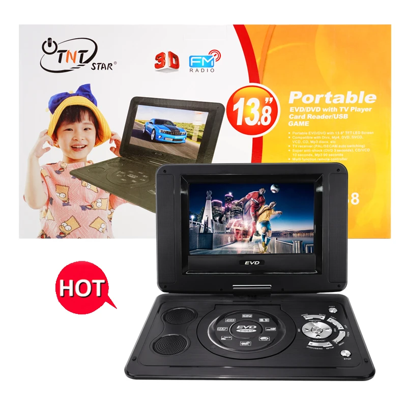  TNTSTAR TNT-138 Dvbt Dvbt2 Tv TNT298 Portable Dvd Player Selling 14.1 inches EVD With