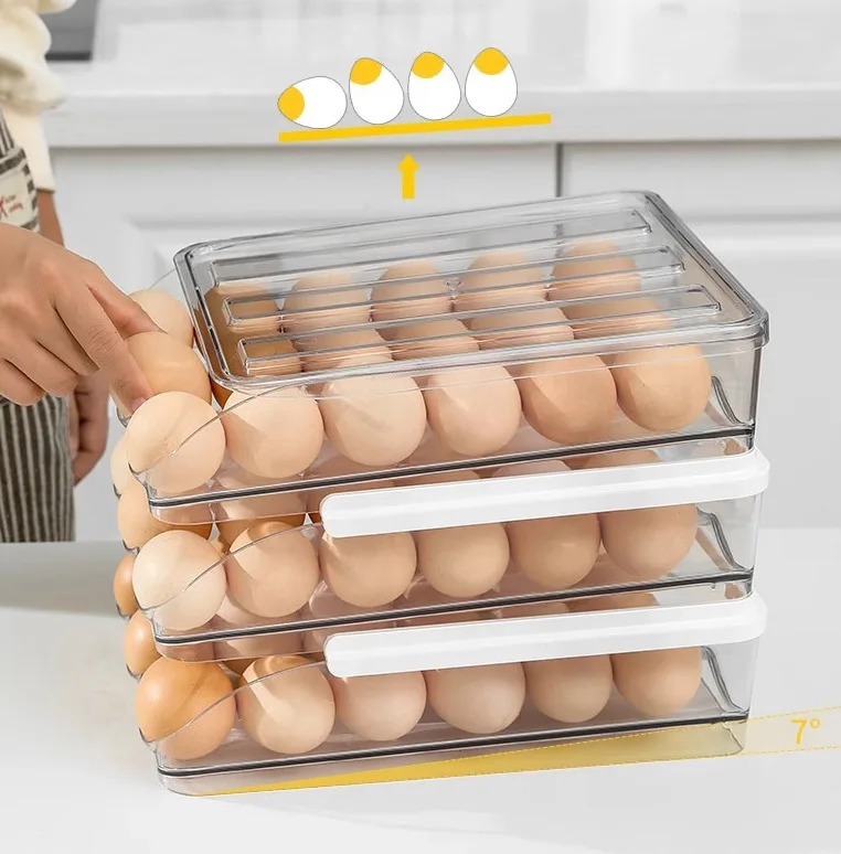 BOCHENG Hot Selling Kitchen Plastic Fridge Organizer 12-14 Grid Drawer Egg Trays 2 Tier Egg Storage Containers for kitchen