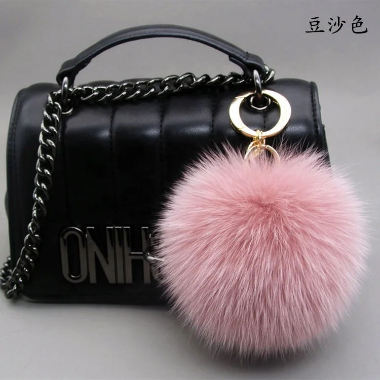 
2021 New Arrival Real Fox Fur Pompom Fox Fur 13CM Accessory Pom Poms with Keychain for Bags with Snap Button for Beanie Hats 