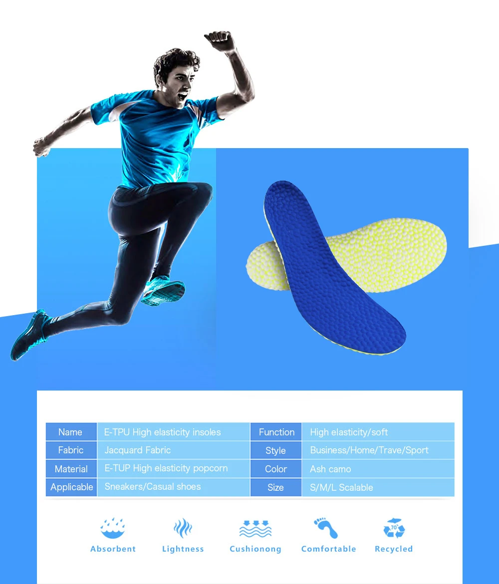 Sports Shock Absorption Soft Elastic Insole E tpu Popcorn Eva Foaming Material Athletic Massage Casual Sneaker Insoles