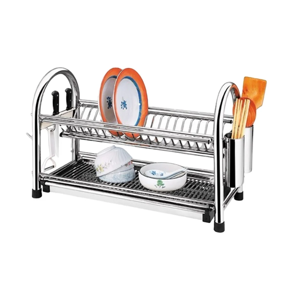 2 Tier Stainless Steel Multifunctional Kitchen Storage Kitchen Organizer Dish Rack for Kitchen Ware