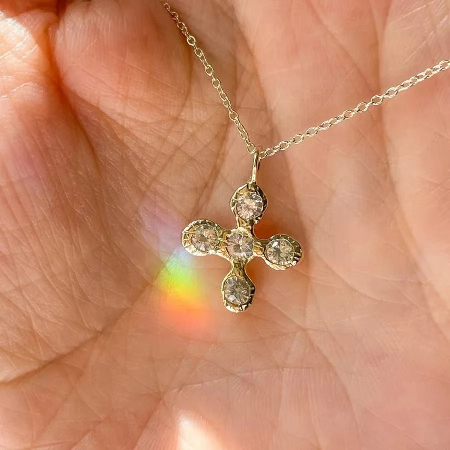Fashion Gold Plated Christian Jewelry Colorful Zircon Cross Pendant Necklace For Women