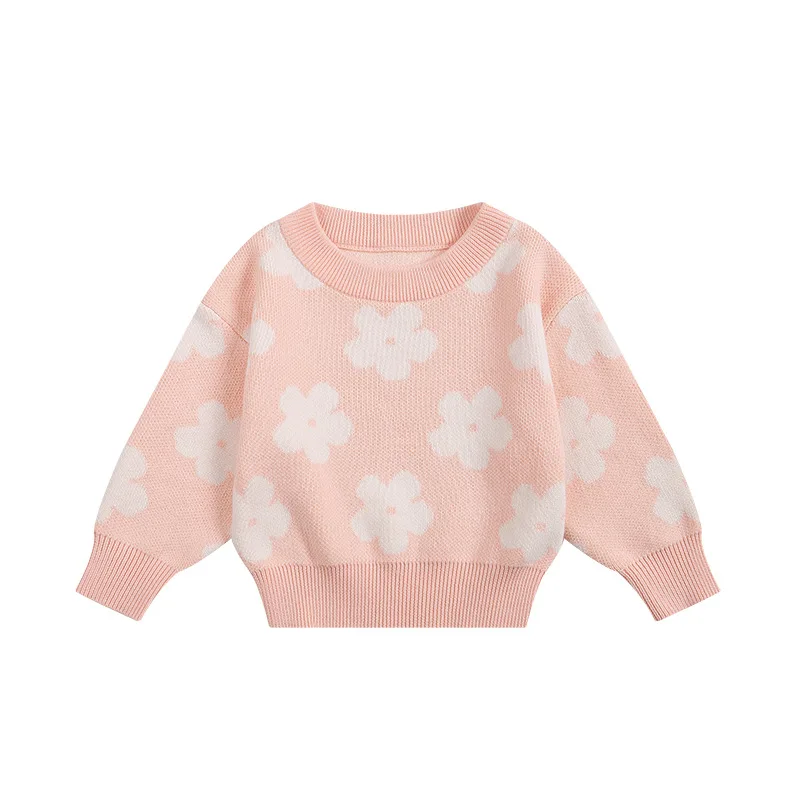 Spring and autumn baby girl sweaters pure cotton baby girl clothes base layer sweet floral babies knitted sweater lbc