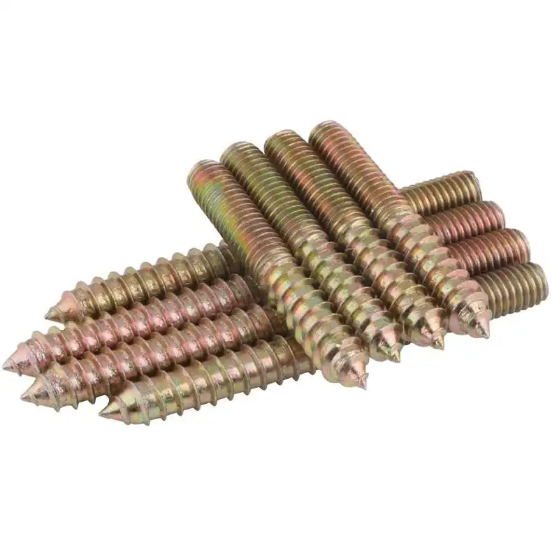 In stock wholesale price yellow zinc plated double threaded wood furniture screw