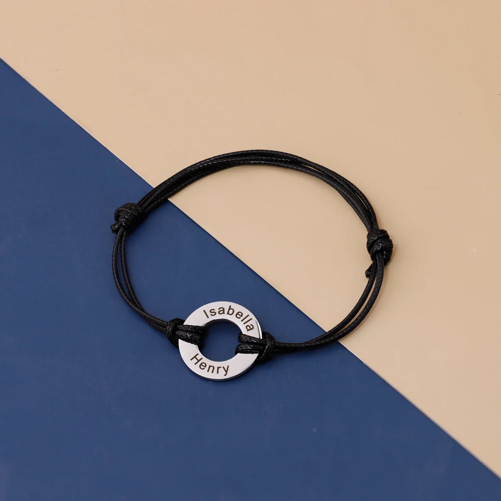 Engravable Blank Round Disc Pendant Leather Bracelet Half Finished Adjustable Bracelet For Men Women