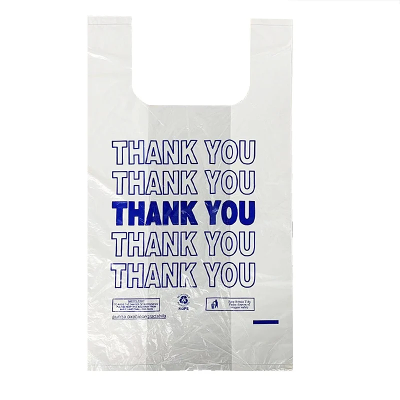 Thank You Shopping Recyclable Convenient LDPE Vest Bag Thicken Standard Size Strong HDPE T-shirt Plastic Customized Printing PE