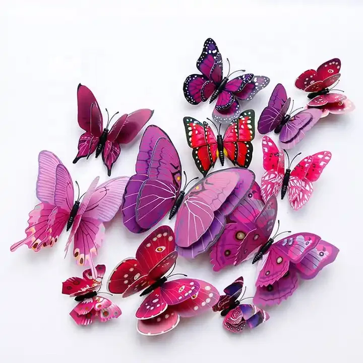 Wholesale Realistic PVC 12 Pieces double wings 3d butterfly wall sticker for home and wedding decor