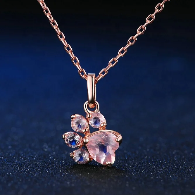 
factory direct sales natural quartz stone cat claw 925 pure silver pendant necklace plated rose gold jewelry 