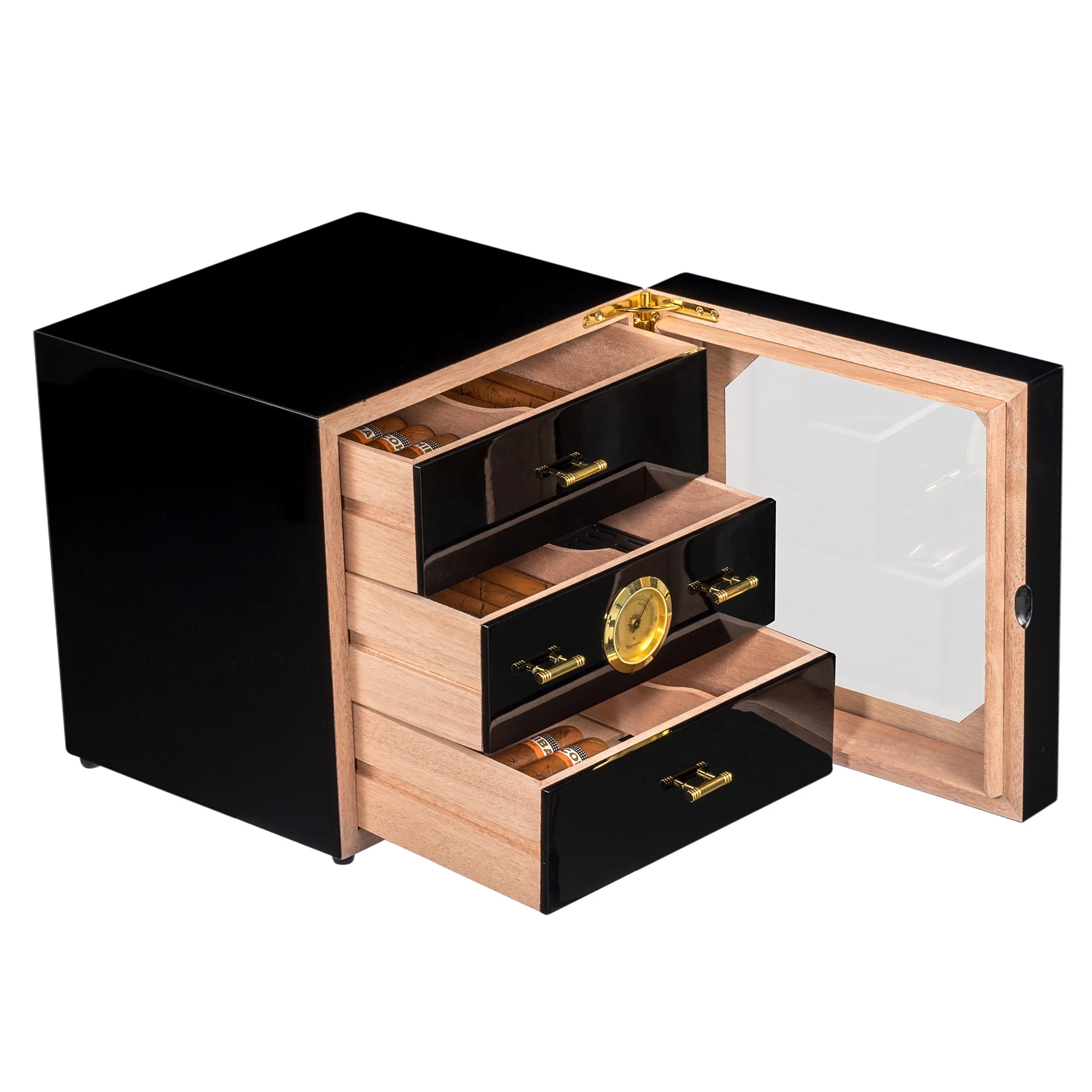 Guangzhou wholesale Wooden Cigar Box Black High Quality drawer luxury cigar cases