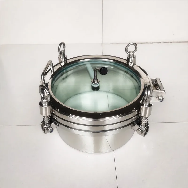 CNJS SS304 SS316L Sanitay 250mm Round Manhole Cover Manway Brush Full Sight Glass-Fabrication Sanitary Manhole