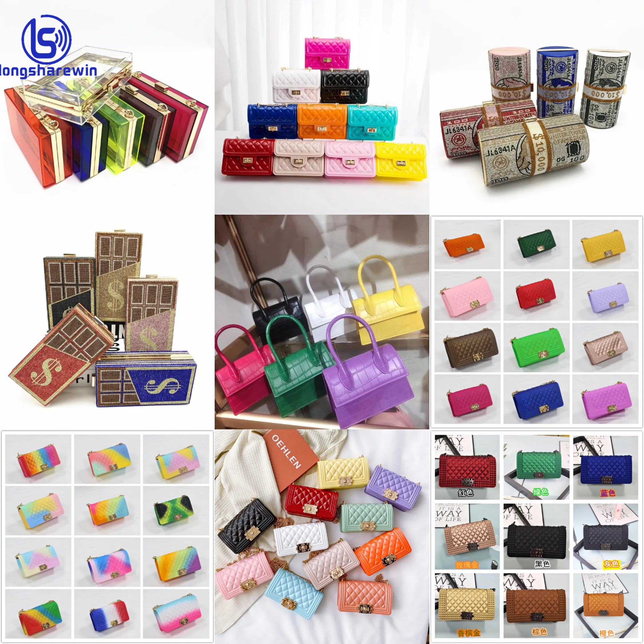 free samples on sale trend fashion rainbow gradient pvc bags jelly bag with popular shoe real fur slides purse and handbags