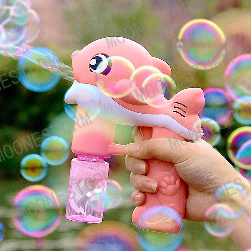 Kid Summer Toys Dolphin Automatic Bubble Maker Blower Machine with 2 Bubble Solutions Bubble Blaster