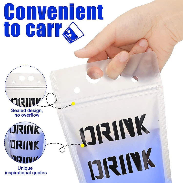 Boba Bubble Tea Drink Pouches With Straws Plastic Drink Bags With Zipper Party Beverage Bags Juice Pouches For Adults And Teens
