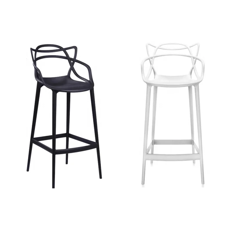 Wholesale Modern Dining High Chair Barstool Breakfast Kitchen Island Counter Armrest Height PP Plastic Bar Stool with Back