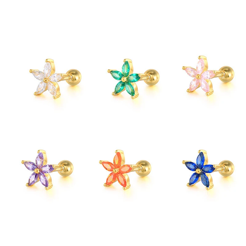 High Quality Petal Flower Piercing Thread Stud Earrings Colorful Statement Earrings