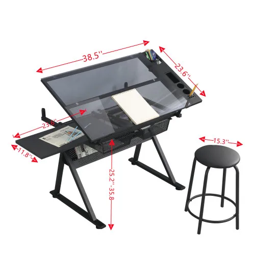 USA STOCK Design Drafting Table Glass with scale holder tempered glass art work station
