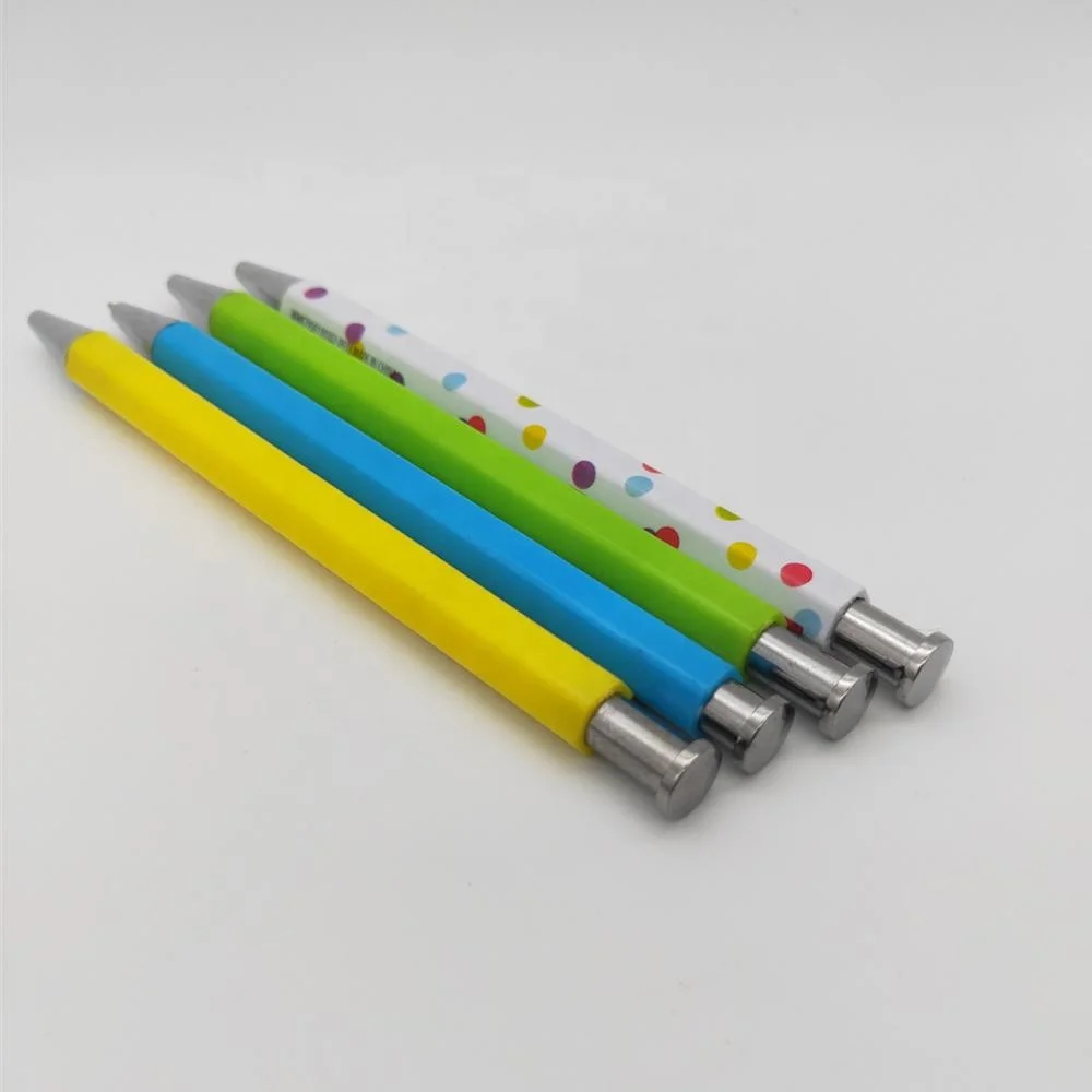 Plastic retractable writing hexagon ballpoint pen without clip